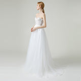 A-Line Sweep-Brush Train Lace Tulle Wedding Dress