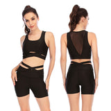 Skinny yoga clothes black shorts top vest