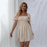 Women's Square Neck Ruffle Sleeve A-line Dress