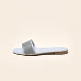 Rhinestone peep-toe slippers plus size women's sandals beach glossy flat slippers