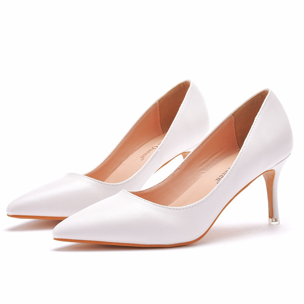 Pointed toe pumps small stiletto heel mid-heel shoes pumps pointed toe shoes large size women's shoes women's white