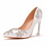 Shallow mouth pumps crystal heel rhinestone bride and bridesmaid shoes for prom party plus size dinner party shoes