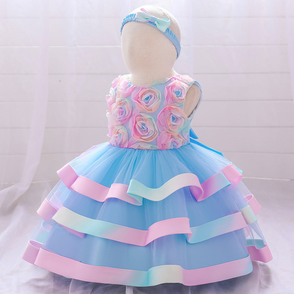 New Girl Dress Flower Cake Pompous Skirt First Year Baby Dress Children's Runway Dress