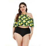 Lemon printing split swimsuit plus size bikini