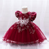 Children's Girls' Beaded Snowflake Printed Dress Princess Skirt Children's Day Performance Dress