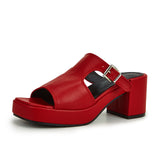 Plus size retro platform slippers chunky heel mid heel open toe sandals for women