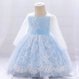 Girl's Birthday Long Sleeved Gauze Fluffy Gauze Lace Princess Dress