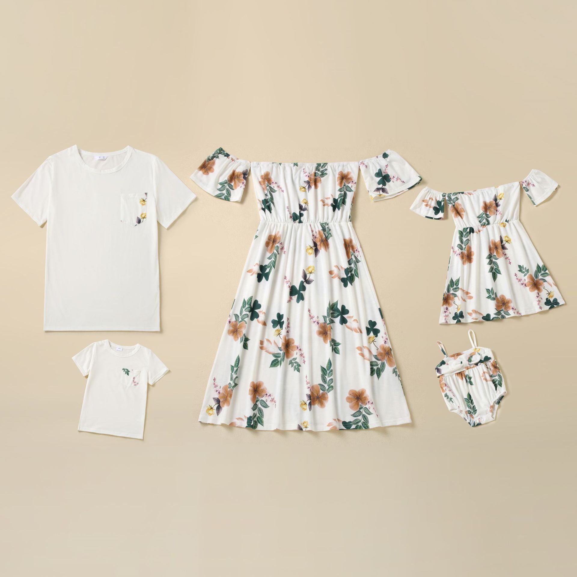 Family Matching parent-child flower print T-shirt dress
