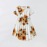 Parent-Child round neck printed dress stitching printing T-shirt clothes for the whole family