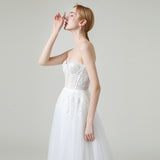 A-Line Sweep-Brush Train Lace Tulle Wedding Dress