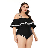 Ruffle plus size black one-piece swimsuit