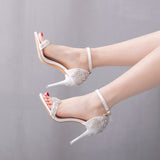 9cm high heel sandals with crystal sequins Roman sandals stiletto open toe sandals wedding shoes
