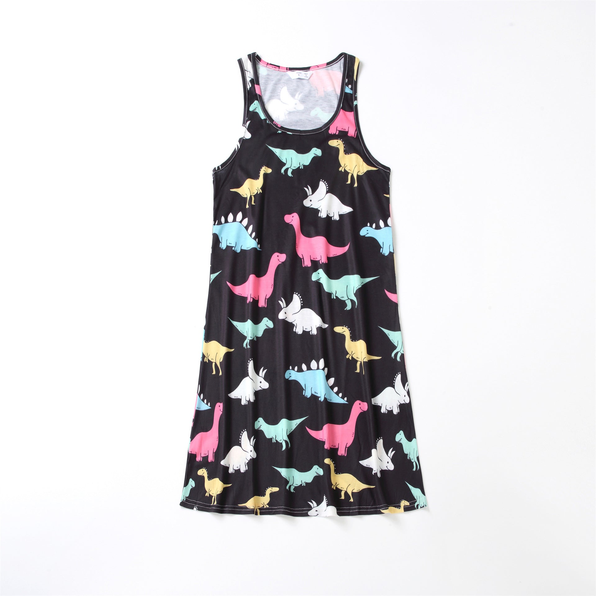 Summer new parent-child round neck sleeveless dinosaur print dress
