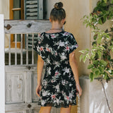 Women's V-neck Printed Dress Short Skirt