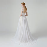 A-Line Sweep-Brush Train Lace Tulle Wedding Dress