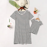 Fashion striped parent-child mid-length T-shirt for Mom and Me