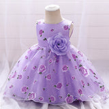 European And American New Girls' Dress Printed Pompous Yarn Princess Dress For Baby's First Birthday Dress