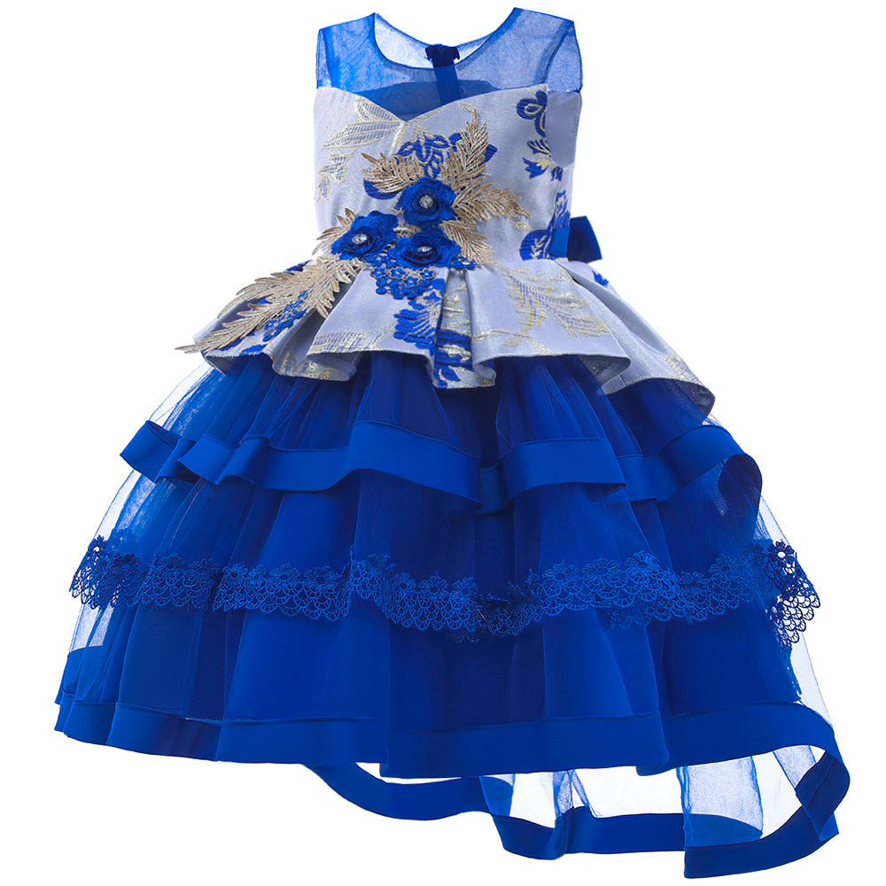 Children's Dress Embroidered Tail Pompous Gauze Girl Princess Dress Runway Dress Children's Host Dress