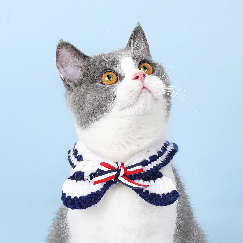 Navy style scarf pattern knitted scarf cute dog saliva pocket cat scarf accessories pet clothes