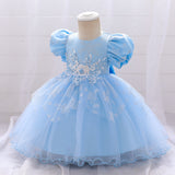 Children's Girls' Beaded Snowflake Printed Dress Princess Skirt Children's Day Performance Dress