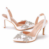 Large size stiletto heel pointed sandals back cool with high heels white high-heeled sandals Rhinestone Wedding Shoes