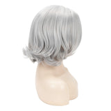 Fashion silver gray slightly warped short curly wig Bobo headgear partial split small front lace wig