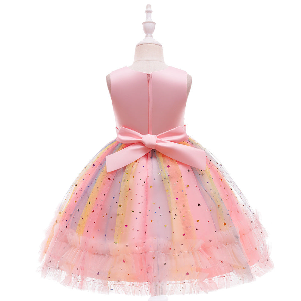 New Children's Princess Dress Pompous Gauze Watch Performance Dress Flower Girl Birthday Dress