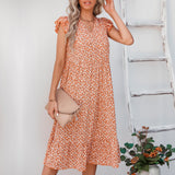 Women's V-neck Ruffle Sleeve Floral Dress