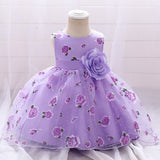 European And American New Girls' Dress Printed Pompous Yarn Princess Dress For Baby's First Birthday Dress