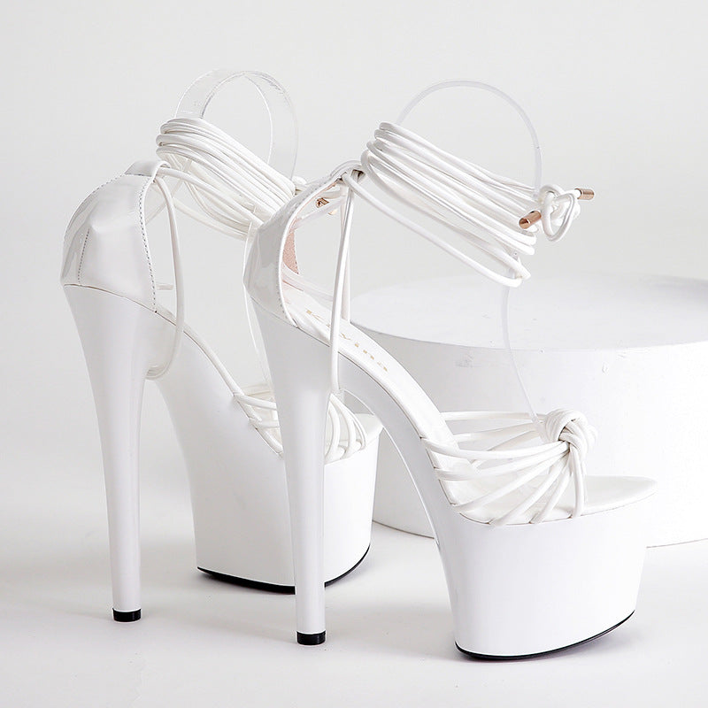 Large size women's lace up shoes elegant sexy knot with platform platform high heel sandals