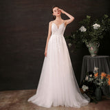 A-Line Sweep-Brush Train Lace Tulle Wedding Dress