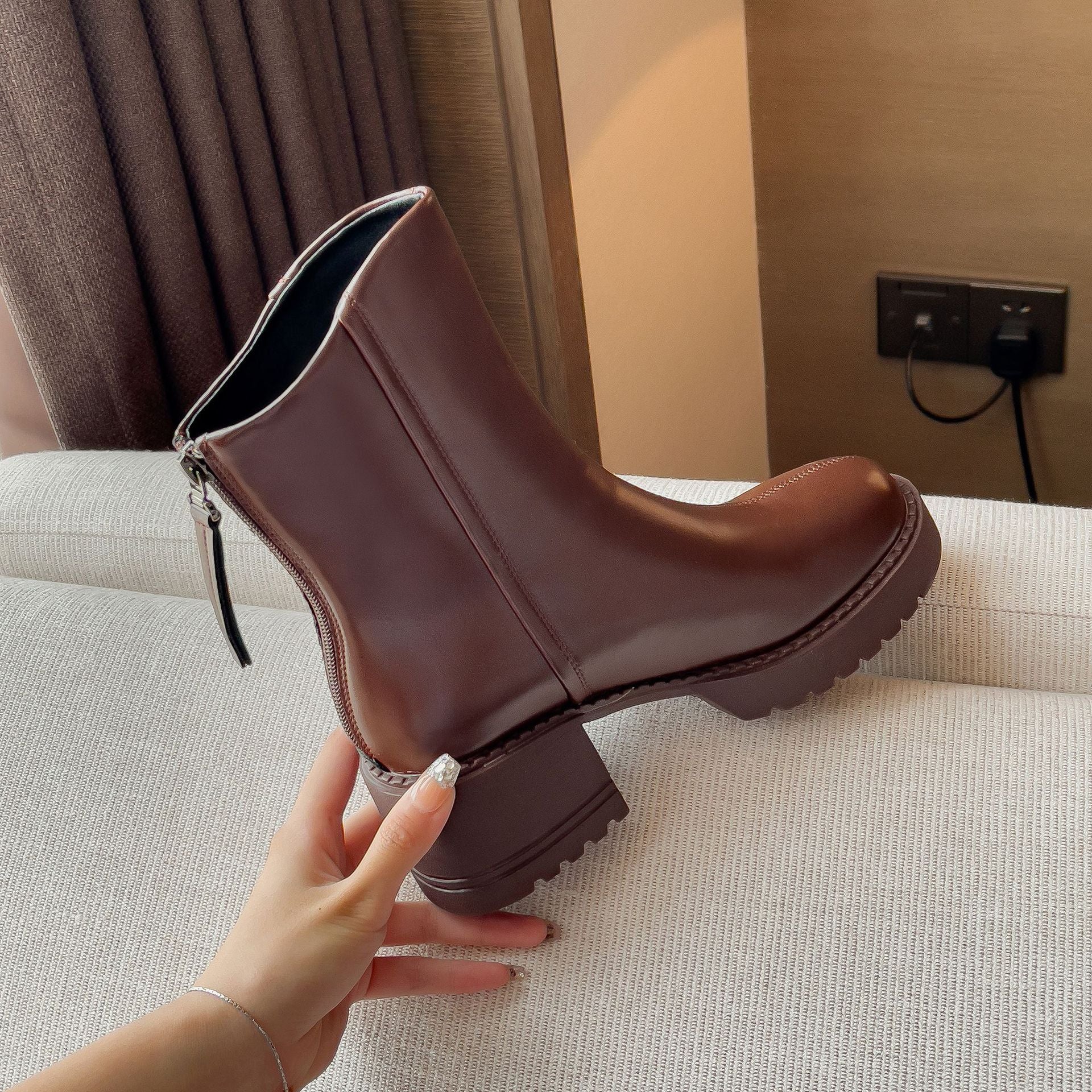 Chunky heel ankle boots fashionable all-match women's boots
