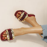 Women's babouche metallic shiny sequined button sandals