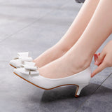 Bow low heel bridal wedding shoes