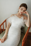 Sheath-Column Floor Length Lace Tulle Wedding Dress