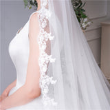 Long tail lace rows of flowers bridal veil