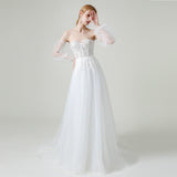 A-Line Sweep-Brush Train Lace Tulle Wedding Dress