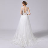 A-Line Sweep-Brush Train Lace Tulle Wedding Dress