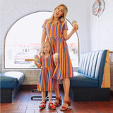 Rainbow striped v-neck dress mother-daughter matching outfit dress