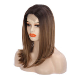 Female partial front lace wig gradient short straight hair chemical fiber wig headgear wigs