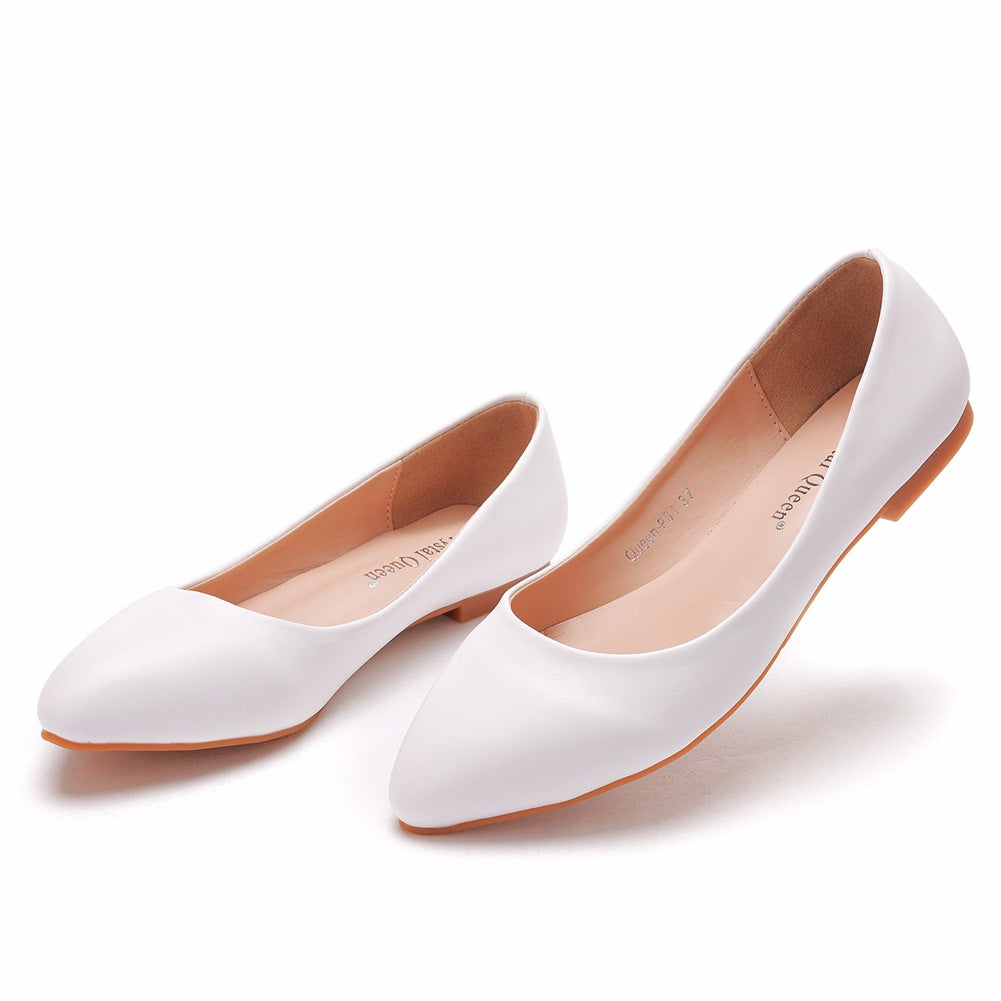 Pointed toe flat shoes casual pumps oversized shoes pumps flat-heeled large size women's shoes white shoes