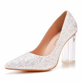 Fashion transparent crystal heel bridal wedding shoes