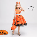 Children Girls Diagonal Shoulder Funny Printed Princess Dress Halloween Dress