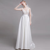 A-Line Floor Length Lace Satin Wedding Dress