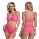 Mesh sexy pink bikini split swimsuit