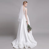 A-Line Floor Length Lace Satin Wedding Dress