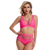 Mesh sexy pink bikini split swimsuit