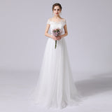 A-Line Sweep-Brush Train Lace Tulle Wedding Dress