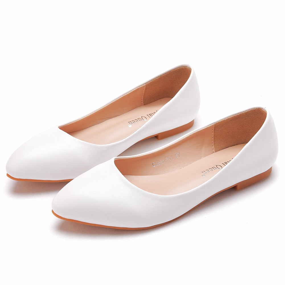 Pointed toe flat shoes casual pumps oversized shoes pumps flat-heeled large size women's shoes white shoes