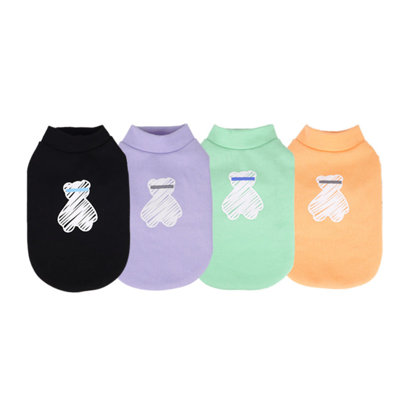 Autumn and winter new dog clothes pet clothes striped sleeve stitching bottomed shirt small dog pet clothes